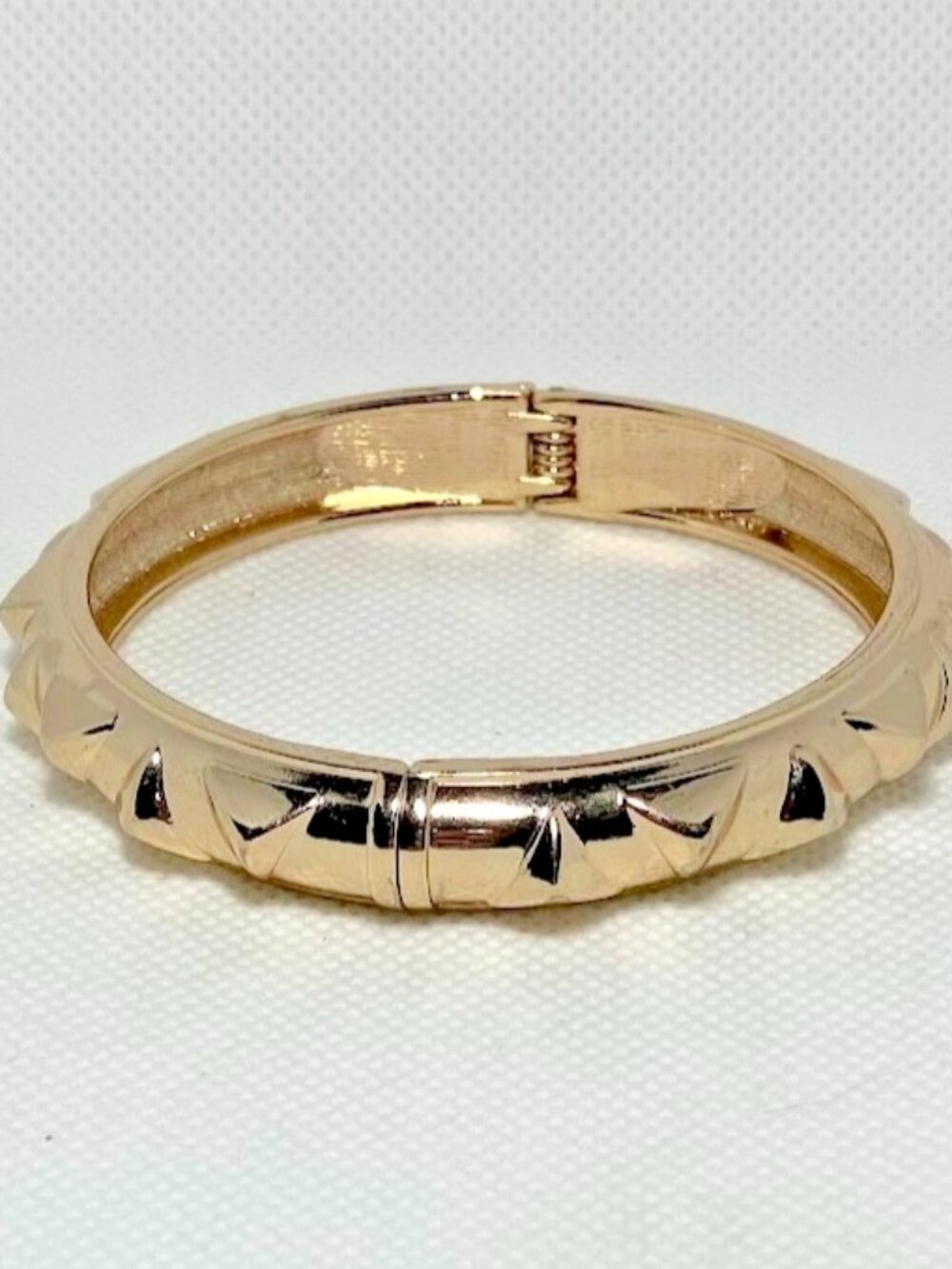 Sequin NYC Vintage Gold-Tone Studded Hinge Bangle Bracelet Classic Edgy